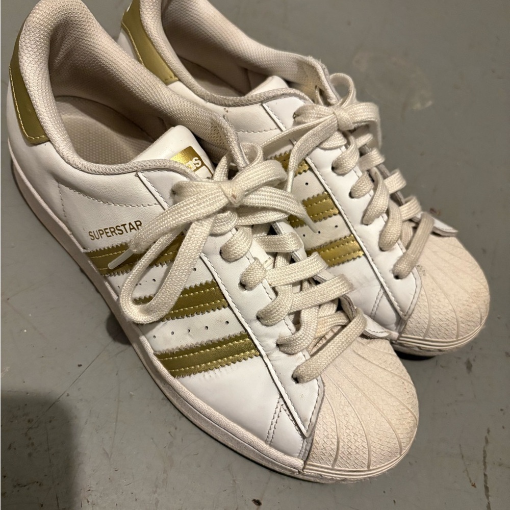 Adidas Superstar White with Gold Stripes